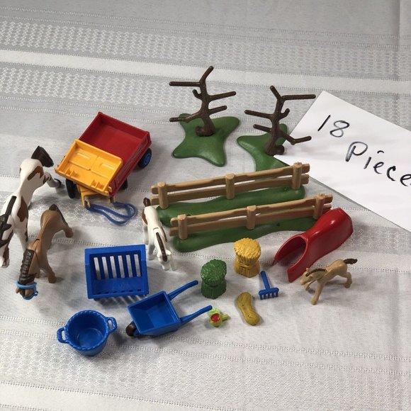Playmobil Geobra Country Farm Mixed Lot 18+ pieces horses pony fence wagon toys - Picture 8 of 8